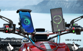 Car Qi 15W, wireless and USB C 20W fast charging waterproof motorcycle mobile phone bracket. - PSM14A