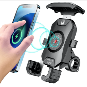 Car Qi 15W, wireless and USB C 20W fast charging waterproof motorcycle mobile phone bracket. - PSM14A