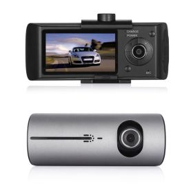 R300 1080P HD Car DVR Camera Dual Lens GPS Camera Dash Cam Rear View Video Recorder DashCam Car DVRs built in 32GB - grey