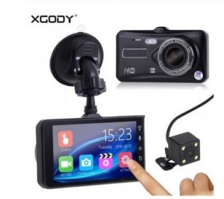 A6t 4" Dvr Dash Cam Rear View Camera Touch Screen Night Vision Video Recorder Dashcam Motion Detection Car Dvr Mirror built in 32GB - black