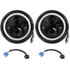 2 x 7" 6000LM Round LED Headlight Halo Angel Eyes for Jeep Wrangler TJ JK CJ w/H4 to H13 Adapter Plug and Play - Black