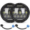 2Pcs 7In 75W Round LED Headlight 3800LM Halo Car Headlamp with DRL High Low Beam for Jeep Wrangler TJ JK CJ with H4 to H13 Adapters Plug and Play - Bl