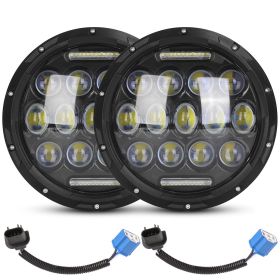 2Pcs 7In 75W Round LED Headlight 3800LM Halo Car Headlamp with DRL High Low Beam for Jeep Wrangler TJ JK CJ with H4 to H13 Adapters Plug and Play - Bl