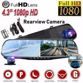1080P HD Rearview Mirror Car DVR Dual Dash Cam Camera Front Rear Video Recorder - as picture