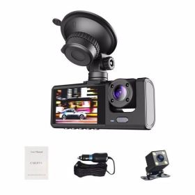 Car Dual Lens Dash Cam HD 1080P Front/Rear/Inside Video Recorder Camera G-sensor - as picture