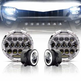 Chrome 7"Inch LED Headlights Projection For Jeep Wrangler Unlimited JK JKU TJ LJ Rubicon Sahara 1997-2017 + 4" Fog Lights Driving Lamp Front Bumper Li