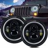 DOT Approved 7" Round Black LED Headlight with High Low Beam White DRL Amber Turn Signal for Jeep Wrangler JK TJ LJ CJ Hummer H1 H2 (Pair) - Cr-TUR-CX