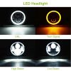 2 x 7" 6000LM Round LED Headlight Halo Angel Eyes for Jeep Wrangler TJ JK CJ w/H4 to H13 Adapter Plug and Play - Black