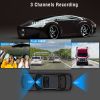 3 Channel Car DVR Dash Cam Video Recorder 1080P Front Inside Rear Camera G-Sensor Night Vision Parking Monitor Driving Vehicle Recorder - Black