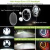 2 x 7" 6000LM Round LED Headlight Halo Angel Eyes for Jeep Wrangler TJ JK CJ w/H4 to H13 Adapter Plug and Play - Black