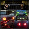 7'' inch Round LED Headlights w/RGB Halo Ring Hi/Lo Beam for 1997~2018 Jeep Wrangler JK TJ LJ CJ Sahara Rubicon Willys Hummer H1 H2 - Cr-CXD-60WBKRGB2