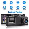 Car Dual Lens Dash Cam HD 1080P Front/Rear/Inside Video Recorder Camera G-sensor - as picture