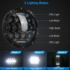 2Pcs 7In 75W Round LED Headlight 3800LM Halo Car Headlamp with DRL High Low Beam for Jeep Wrangler TJ JK CJ with H4 to H13 Adapters Plug and Play - Bl
