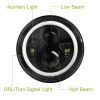2 x 7" 6000LM Round LED Headlight Halo Angel Eyes for Jeep Wrangler TJ JK CJ w/H4 to H13 Adapter Plug and Play - Black